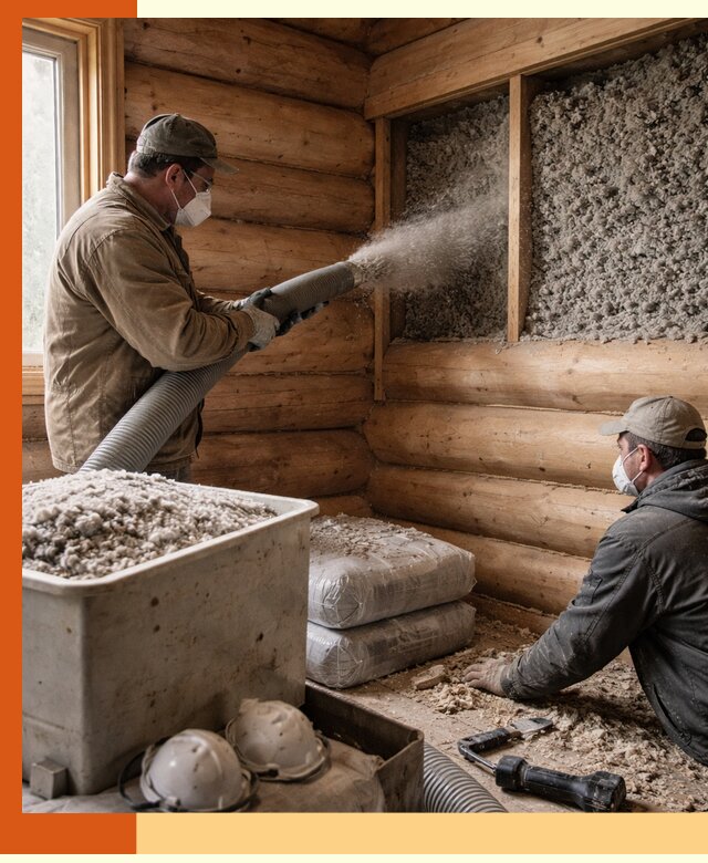 Утепление дома из бруса эковатой в Холмске