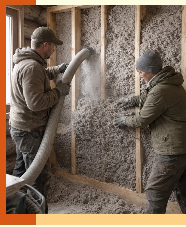 Утепление бревенчатого дома эковатой в Холмске