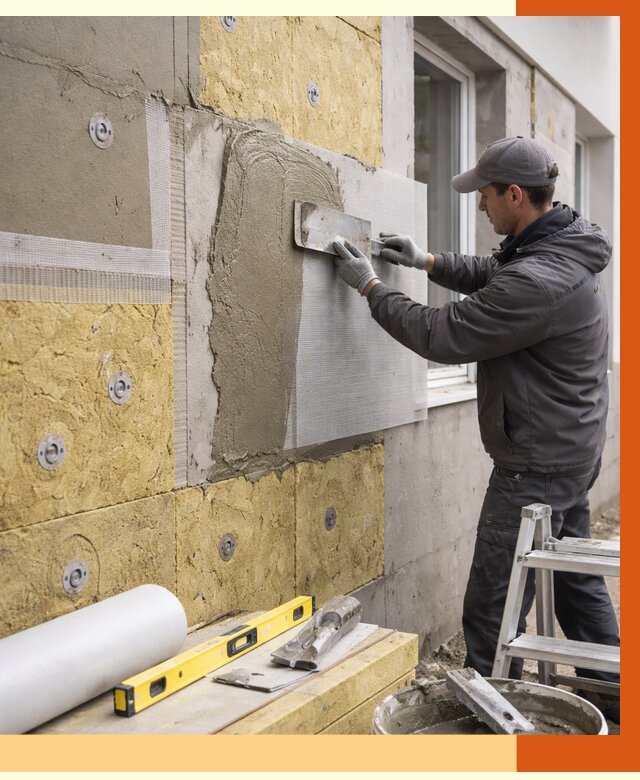 Утепление фасада под штукатурку в Холмске от 4314 руб/м2 — монтаж пенопластом и минватой | ТепломастерХлм