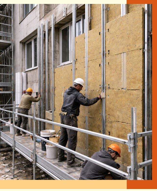 Утепление вентилируемого фасада в Холмске от 5752 руб/м2 — монтаж и утепление вентфасад | ТепломастерХлм