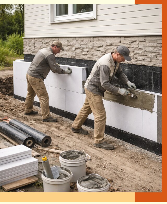 Утепление фундамента снаружи в Холмске от 4314 руб. за м² | ТепломастерХлм