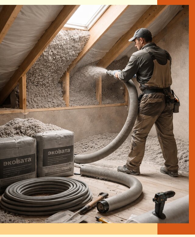 Утепление мансарды эковатой в Холмске от 2260 руб/м2 — монтаж, задувка, цена | ТепломастерХлм