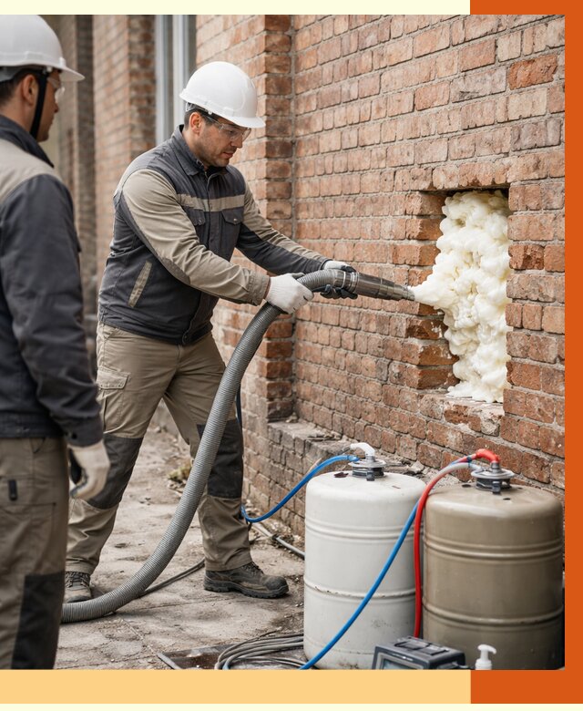 Заливка ППУ в пустоты кирпичной стены в Холмске от 2825 руб. | ТепломастерХлм