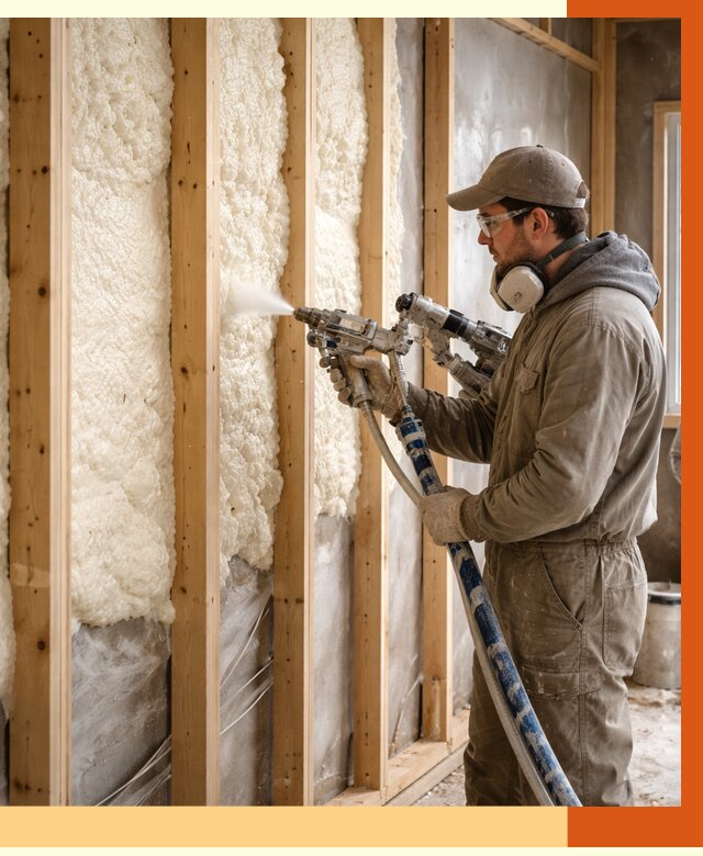 Утепление каркасной стены ППУ в Холмске от 4365 руб./м2 под ключ | ТепломастерХлм