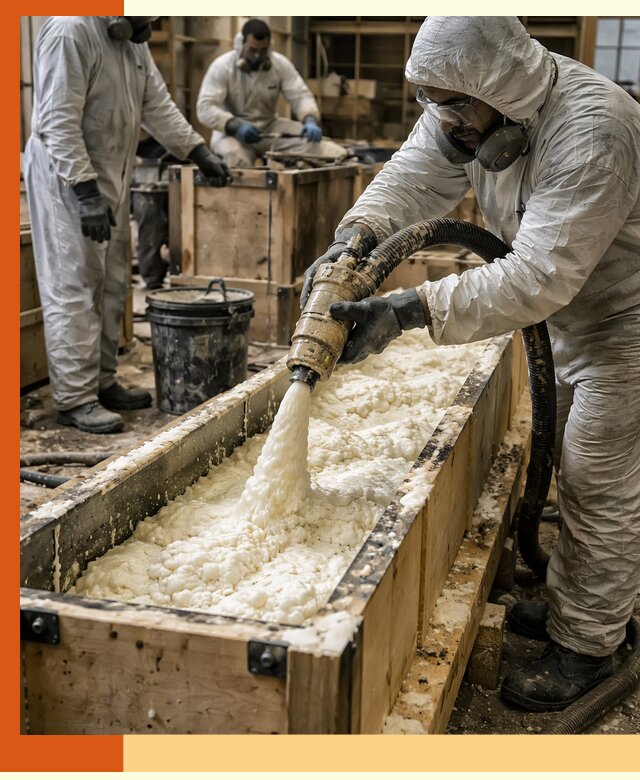 Заливка пенополиуретана в формы для утепления в Холмске