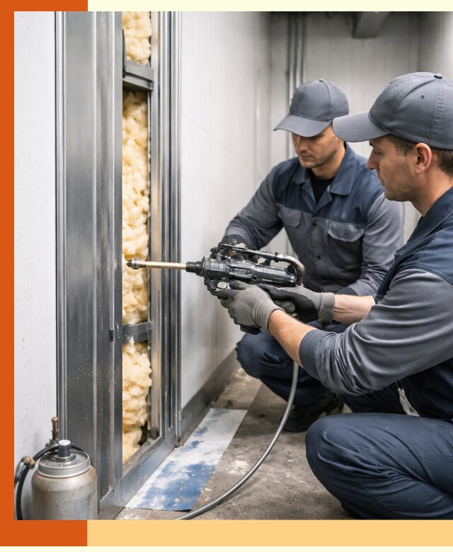 Заполнение пустот холодильных панелей в Холмске специализированной пеной