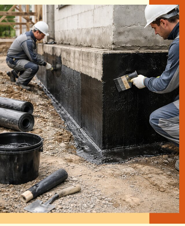 Гидроизоляция фундамента в Холмске от 1284 руб. — профессионально, под ключ | ТепломастерХлм