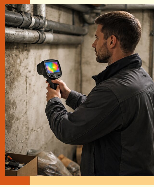 Тепловизионное обследование подвала в Холмске для поиска утечек тепла