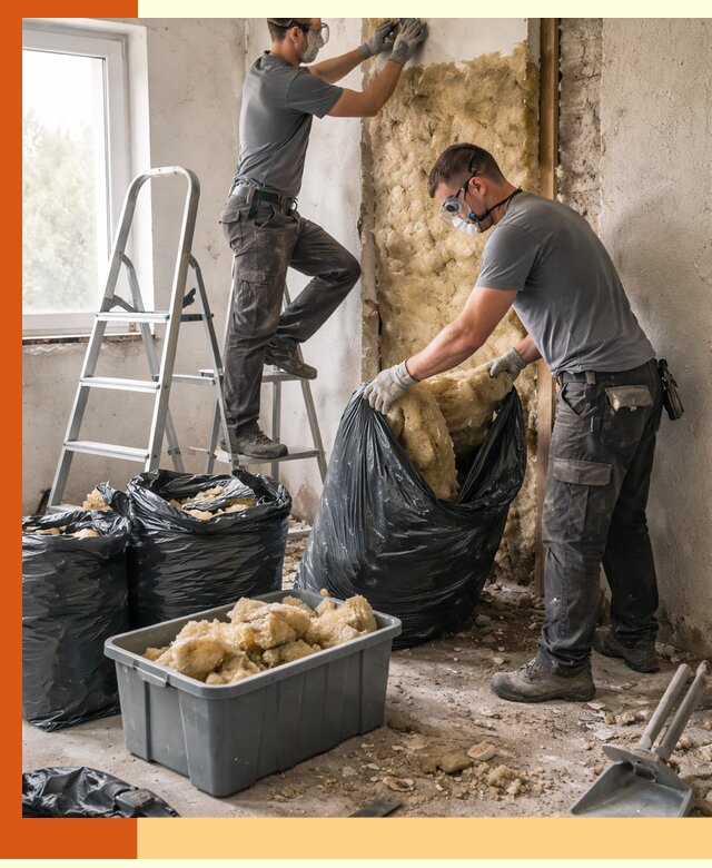 Демонтаж старого утеплителя и вывоз отходов в Холмске